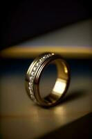 A Close Up Of A Wedding Ring On A Table. AI Generated photo