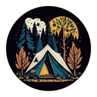 camping i skog på natt med stjärnor och eldflugor, illustration png