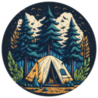 illustratie van kamp tent en vreugdevuur Bij sterrenhemel nacht png