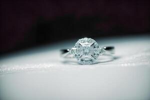 A Close Up Of A Diamond Ring On A Table. photo