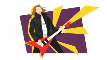 guitarist character animation in action. musician, singer, rock star. concept of music, art, concert, band. flat style. video