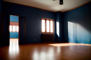 An Empty Room With Two Windows And A Radiator. AI Generated photo