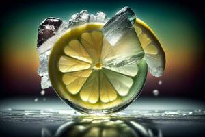 A Slice Of Lemon Sitting On Top Of A Glass. AI Generated photo