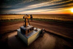 An Oil Rig Sitting In The Middle Of A Field. AI Generated photo