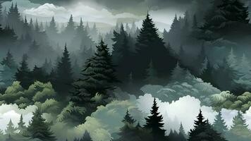 nebelig dunkel Wald Animation Karikatur ziehen um Hintergrund Schleifen video