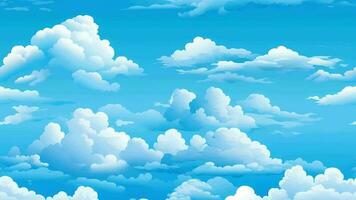 Blau Himmel mit ziehen um Wolken Karikatur animiert Hintergrund nahtlos Schleifen video