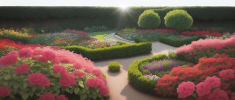A Painting Of A Garden Filled With Lots Of Flowers. photo