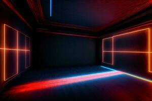 An Empty Room With Neon Lights In It. AI Generated photo