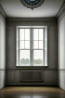 An Empty Room With A Window And A Radiator. AI Generated photo