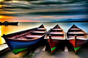 A Couple Of Boats That Are Sitting In The Water. AI Generated photo