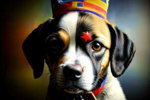A Close Up Of A Dog Wearing A Hat. AI Generated photo