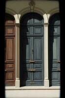 A Couple Of Doors That Are On The Side Of A Building. AI Generated photo