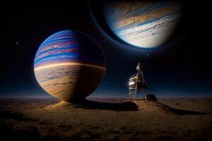 An ArtistS Rendering Of A Space Station Next To A Giant Planet. photo