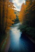 A River Running Through A Lush Green Forest. AI Generated photo