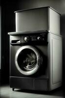 A Black And White Photo Of A Washing Machine. AI Generated
