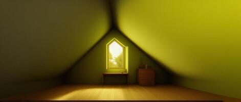 A Room With A Desk And A Window In It. photo
