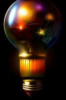 A Glowing Light Bulb On A Black Background. AI Generated photo