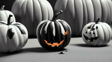 A Group Of Carved Pumpkins Sitting On Top Of A Table. AI Generated photo