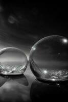 A Couple Of Crystal Balls Sitting On Top Of A Table. AI Generated photo