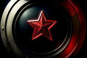 A Shiny Red Star On A Black Background. AI Generated photo