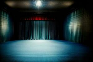 A Dimly Lit Stage With Curtains And Lights. AI Generated photo