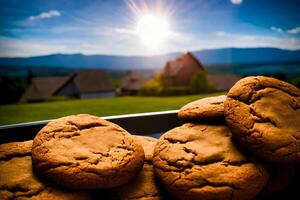 A Pile Of Cookies Sitting On Top Of A Table. AI Generated photo