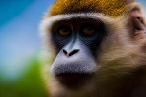 A Close Up Of A MonkeyS Face With A Blurry Background. AI Generated photo