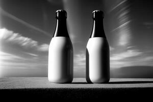A Couple Of Bottles Sitting On Top Of A Table. photo