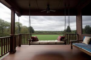 A Porch With A Swing And Pillows On It. AI Generated photo