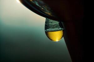 A Drop Of Water Hanging From A Faucet. AI Generated photo