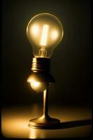 A Light Bulb Sitting On Top Of A Table. AI Generated photo