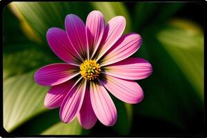 un rosado flor con verde hojas en el antecedentes. ai generado foto