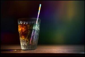 A Close Up Of A Glass With A Drink On A Table. photo