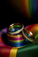 A Couple Of Wedding Rings Sitting On Top Of Each Other. AI Generated photo