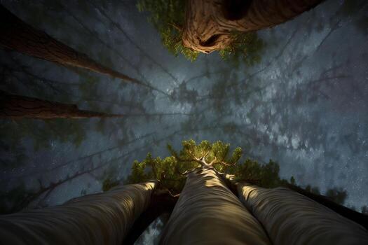 The View From The Bottom Of A Tree Looking Up At The Sky. photo