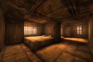 A Room With A Bed And Two Windows. photo