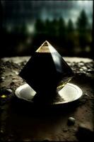 A Black Diamond Sitting On Top Of A White Plate. AI Generated photo