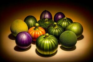 A Group Of Vegetables Sitting On Top Of A Table. AI Generated photo
