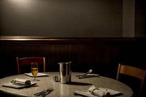A Table With A Glass Of Wine And Napkins On It. photo