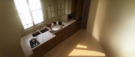 A Bathroom With Two Sinks And A Window. photo