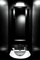 A Black And White Photo Of A Bathroom Sink. AI Generated