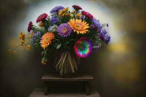 A Vase Filled With Lots Of Colorful Flowers. AI Generated photo