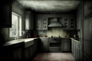 A Kitchen With A Stove Top Oven Next To A Window. AI Generated photo