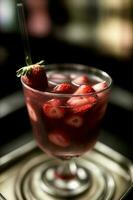 A Close Up Of A Drink With Strawberries In It. AI Generated photo