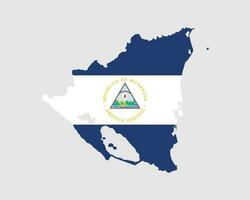 Nicaragua Flag Map. Map of the Republic of Nicaragua with the Nicaraguan country banner. Vector Illustration.