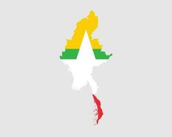 Myanmar Burma Flag Map. Map of the Republic of the Union of Myanmar with the Burmese country banner. Vector Illustration.