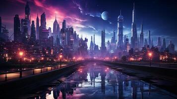 foto-realista cyberpunk metropolitano ciudad en el noche ai generado foto