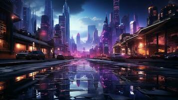 foto-realista cyberpunk metropolitano ciudad en el noche ai generado foto