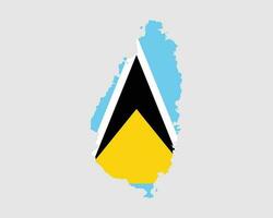 Saint Lucia Flag Map. Map of St. Lucia with the Saint Lucian country banner. Vector Illustration.