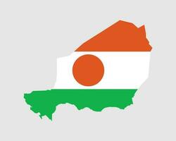 Niger Flag Map. Map of the Republic of the Niger with the Nigerien country banner. Vector Illustration.